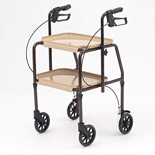 Indoor Mobility Trolley rollator Walking Frame with Trays and Brakes 4 Wheels Walker (Brown/Beige)