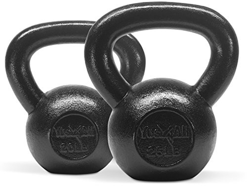 Yes4All Solid Smooth Powder Coated Cast Iron Kettlebell weight Set of Weight 20 + 25lbs