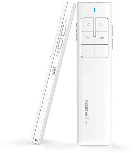 Norwii N99 Air Mouse Präsentationsclicker mit Pointer, wiederaufladbarer Clicker für PowerPoint-Präsentationen, PowerPoint-Clicker, Präsentationsfernbedienung, kabelloser Presenter, Handmaus - Weiß