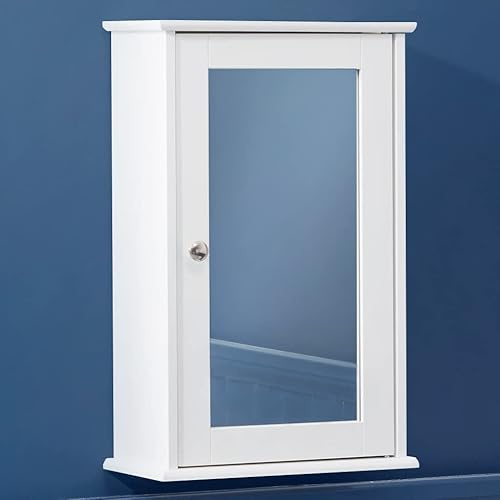 CHRISTOW Mirrored Bathroom Cabinet Wall Mounted, Small White Wooden Bathroom Mirror Storage Unit With Shelf