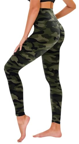 TNNZEET Leggings Sport pour Femme Taille Haute, Pantalon Yoga Femme Grandes Tailles pour Sport,Gym(Camouflage Vert Militaire,S-M)
