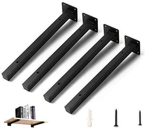 Home Composer Support d'étagère en métal noir 40 cm, support d'étagère flottant 4 pièces pour montage mural DIY, support mural pour vêtements, livres dans le salon, bureau et cuisine