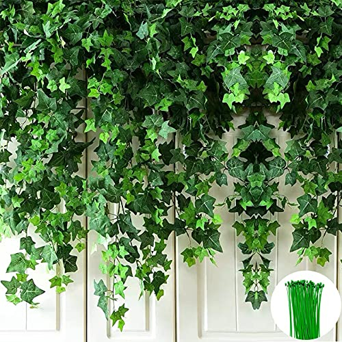 Couronne de lierre artificielle, fausse vigne, fausse plante de protection contre la foudre, plante de vigne suspendue pour décoration murale de jardin de banquet de mariage, 12 paquets de 84 pieds