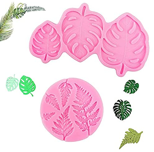 Aatpuss 2 Pezzi Stampo a Foglia in Silicone Rosa, Stampo in Silicone Foglia di Felce, Foglie di Felce con Foglie Tropicali Stampi, per Torte, Pane, Mousse, Gelatine, Piatti Pronti, Praline(Rosa)