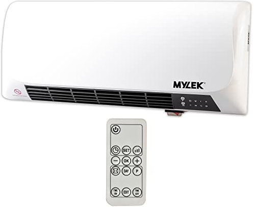 MYLEK Overdoor Air Curtain Heater Fan 2KW With Remote Control, PTC Ceramic Downflow Over Door Heater, Timer, Safe For Office, Bathroom, Commercial, Garage, (2000W Wall Heater, White)