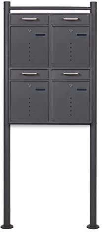 2x2 Briefkasten V51 in Anthrazit Postkasten mit Briefkastenständer und Sichtfenstern Postbox