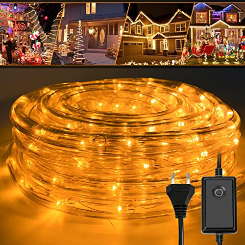Jopassy LED Lichterschlauch für außen, 10m LED Lichtschlauch mit 8 Leuchtmodi, Lichtschläuche Wasserfest, Lichterkette für Garten Deko, Led schlauch-Gelb