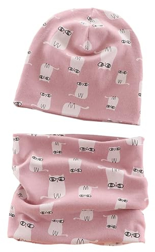 Norhogo Baby barn bomull mössa halsduk set, vintermössa för pojkar flickor bomull, beanie hattar tubhalsduk, baby halsdukar vinter loop halsduk pojke och flicka, färgglad, S-L