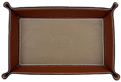 FrasiBags Vaciabolsillos de Cuero Made in Italy, Bandeja Porta Objetos de Piel Rectangular Grande (Gris Pardo/Marrón)