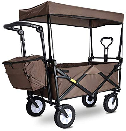 CUNTO Klappbarer Gartenwagen, robuster Wagen mit Überdachung, tragbarer Multifunktions-Einkaufswagen für Outdoor-Camping, Angeln, Push-Pull-Wagen mit 4 Rädern, Tragkraft: 80 kg