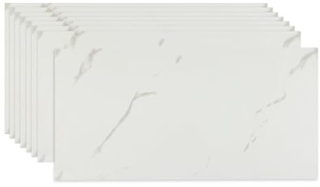 Fantasnight Weiß Klebefliesen Selbstklebende Küche, Fliesenaufkleber Marmor 60 x 30 cm 10 Stück Wasserdicht, Abnehmbare Fliesen Folie für Küchenrückwand, Bad, Schrank