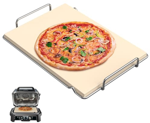 SafBbcue Pizza Stone with Rack for Ninja Woodfire Grill XL Accessory OG800 OG900 Series, Woodfire Pizza Oven Accessories for Ninja OG951 OG850 OG952 Accessories Rectangle Pizza Baking Stone for Grill