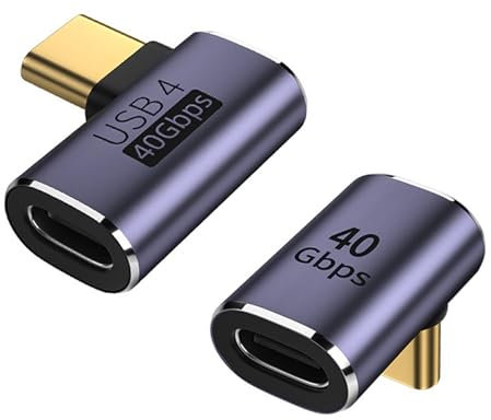 zoerbufan 2 Stück 90 Grad Winkel USB-C Adapter, USB C 90° Adapter Typ C Buchse auf Stecker, Thunderbolt 4/3 40 Gbit/s PD100W Ladegerät & 8K Video für ROG, Steam Deck, Switch, Tablet und Handy(L+F)