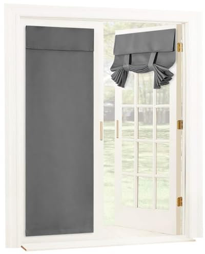 Roller Blinds No Drilling, French Door Blinds Window Blinds Easy Fit Clip in Blackout Roller Blind UV Protection Tie Up Shades Door Curtain Privacy Roller Blinds for Window Patio Door