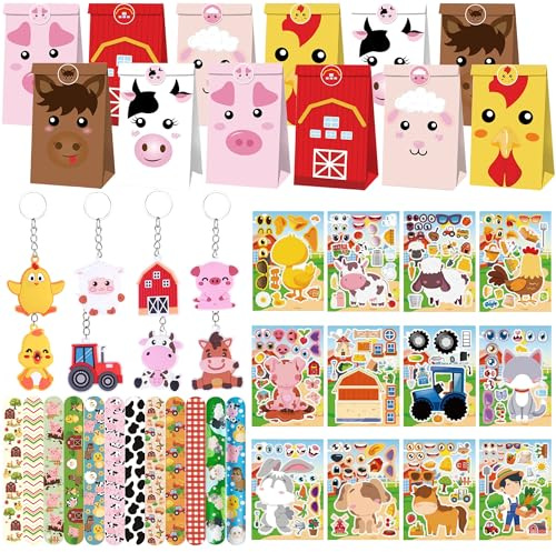 62 pièces remplissage sac fête ferme animaux chapeau autocollants pendentif