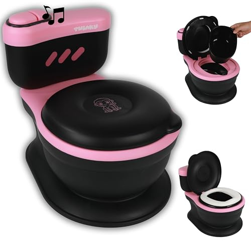Twinky® Töpfchen für Baby & Kind – 3-in-1 Potty Trainer & Kindertoilette für Baby Toilette Inkl Spülklang, kompaktes Design, Musik und Rollenhalter – perfekter Toilettensitz für Kinder – Rosa