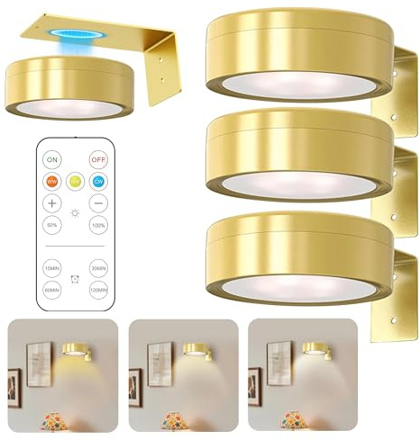 Paquete de 3 luces LED inalámbricas para fotos, luz de pared inalámbrica con control remoto, luz de pared magnética, batería, luz de imagen para pared, estante, fotos