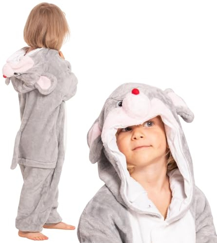 nikcorp - Pigiama da Donna e Bambino, Tuta Pigiama da Donna, Costume Cosplay Onesie - in Materiale Morbido e Caldo - Taglie per Bambini e Adulti - Topolino, Grigio, 125-135