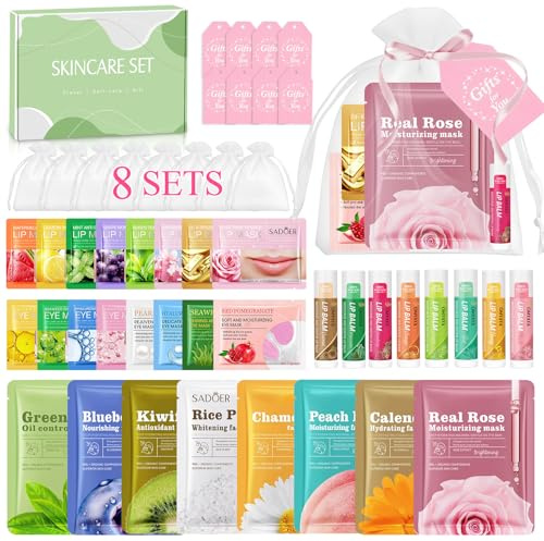48 Piezas Mascarilla Facial Regalo para el Cuidado de la Piel, Mascarillas, Almohadilla para los Ojos, Mascarilla Labial, Bálsamo Labial, Set de Regalo para Mujeres Niñas Fiestas de Spa Cumpleaños