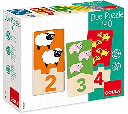 Goula - Duo puzle 1-10, Puzle de madera para aprender los números para niños a partir de 2 años