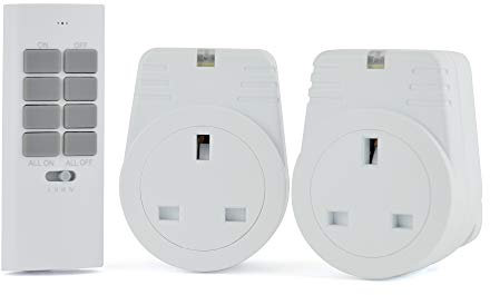 Rapid Response A1211WH Lot de 2 Prises télécommandées avec 12 canaux, Boutons Marche/arrêt, Code d'apprentissage Automatique, télécommande de portée de 30 m, Blanc