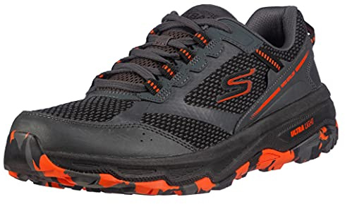 Skechers Homme GOrun Altitude-Trail Running Walking Hiking Shoe with Air Cooled Foam Basket, Charcoal Leather/Textile/Orange Trim, 44.5 EU
