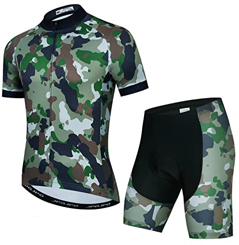 Herren Radtrikot + 5D Gepolsterte Shorts Anzug Bike Fahrradbekleidung Sport Set, camouflage, Groß