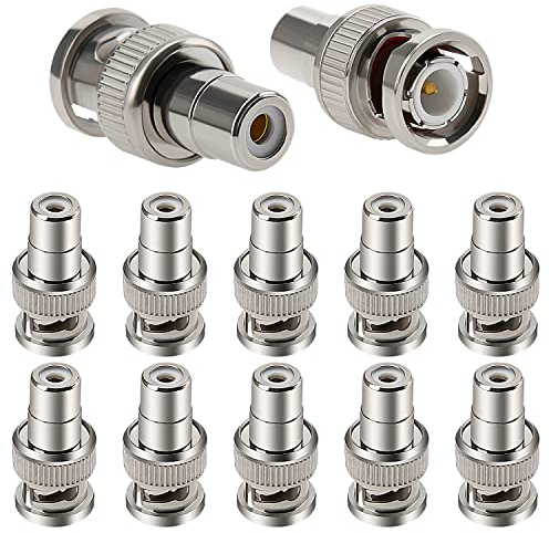 KUOQIY 10 Stücke BNC Stecker auf RCA Buchse Adapter, Metall BNC zu RCA Phono Anschluss für CCTV Kamera, BNC Männlich auf RCA Weiblich CCTV Koaxi Koppler Steckeradapter