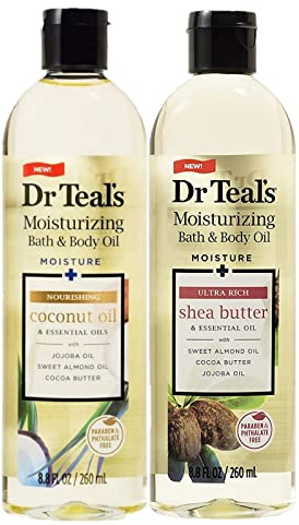 Dr. Teals Bath & Body Oil Variety Gift Set (2 Pack, 8.8oz Ea.) - Ultra Rich Shea Butter & Nourishing Coconut Oil - Essential Oils Hydrate Skin & Alleviate Daily Stress - At Home Spa Kit