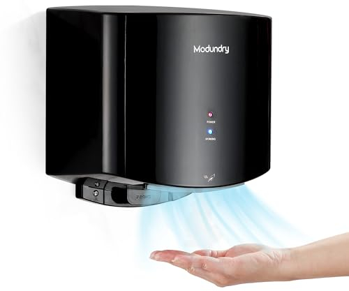 Modundry Kompakt Händetrockner Automatischer Elektrischer Handtrockner für die Wandmontage für Gewerbliche und Heimgebrauch, Badezimmer Toilette, Schwarz