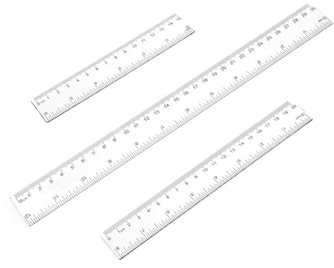 3 Pack 6 Inch 8 Inch 12 Inch Ruler Set Plastic Straight Ruler Transparent Measuring Tool Acrylic Clear Ruler for School Office Student