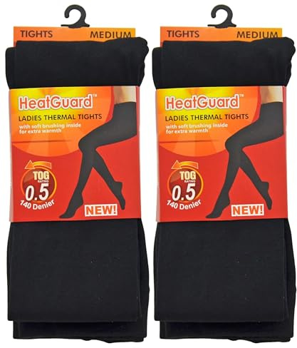 HeatGuard 2 Pairs Ladies Thermal Tights Opaque Tights for Women Size S Black 140 Den High Rise