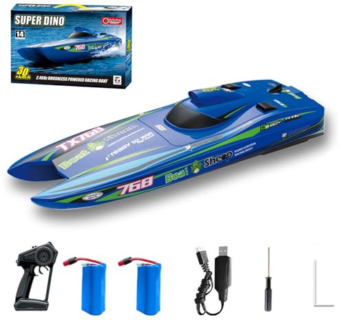 GoolRC Remote Control Boat 2.4GHz High Speed 30km/h Brushless Turbojet Speedboat Remote Control Ship Cooling Waterproof Low Battery/Over Distance Reminder 2 Battery