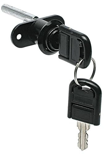 HERRAJES ALK - CERRADURA REDONDA CAJON d16X22 NEGRO CON VASTAGO C/LLAVES F/NEGRA ARTIC. P/BUCK DE CAJONES. ACABADO NEGRO LLAVES IGUALES