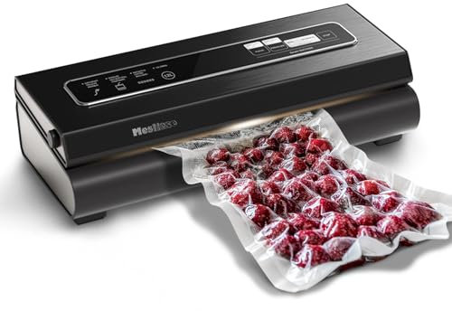 Mesliese Máquina selladora al vacío 6 en 1 de 90 Kpa, sistema compacto de conservación de sellado al vacío de alimentos con cortador | 2 rollos de bolsas | 5 bolsas precortadas | modos seco y húmedo |