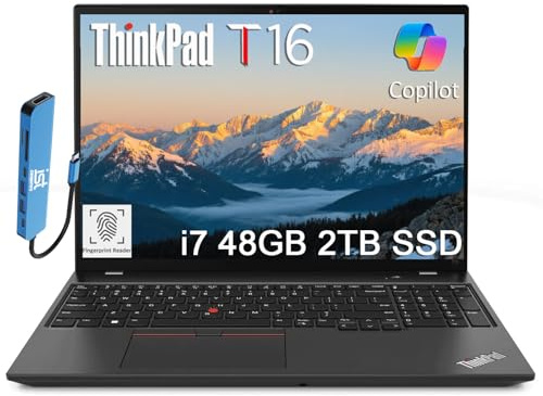 Lenovo ThinkPad T16 Business Laptop (16 FHD+ antiriflesso, Intel 10-Core i7-1355U, 48GB DDR5 RAM, 2TB SSD), impronte digitali, 2 x Thunderbolt 4, webcam, Ethernet, Wi-Fi 6E, IST Hub, Win 11 Pro w