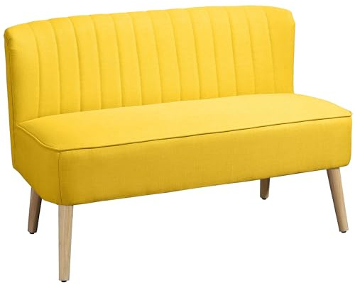 HOMCOM Divano 2 Posti in Tessuto Effetto Lino Senza Braccioli Design a Righe, Divanetto 2 Posti Imbottito Salvaspazio Moderno con Gambe in Caucciù per Soggiorno Salotto, 117x56.5x77 cm, Giallo