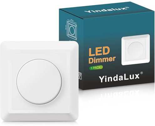 YindaLux Variateur de lumiere pour Lumiere led, interrupteur d'éclairage encastré pour LED variables 3-200W / halogène 3-200W, variateur LED 230V, variateur à coupure de phase, Blanc