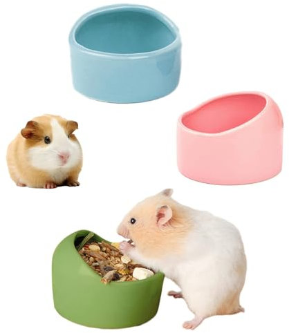 3 Stück Hamster Keramik Futterschalen, Keramische Hamster Futternapf, Keramik Napf für Haustiere, Anti-Biss Futterschalen(Pink, Blau, Grün)