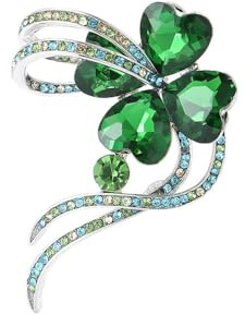 Strass Trèfle Fleur Arc Broche Épinglette Pour Les Femmes Mode Argentée Cristal Vert Shamrock Coeur Broches Feuilles Épinglettes Revers Accessoires De Robe Chanceux Bijoux St Patrick