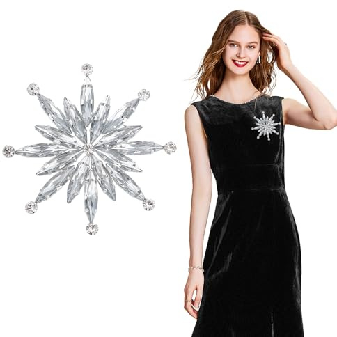 NICENEEDED Flower-sharp Extra Large Brooth Pin, Sparkly Rhinestone Stylish Crystal Brooch, Elegant Decoration Corsage Lapel Pins for Women Weddings