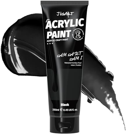 JusArt Acrylic Paint Black Tubes 250ml,Non Toxic Craft Paint,No Fading Rich Pigment for Canvas Painting,Wood, Fabric,Clay,Stone,Ceramics Art Supplies for beginners and professional artists