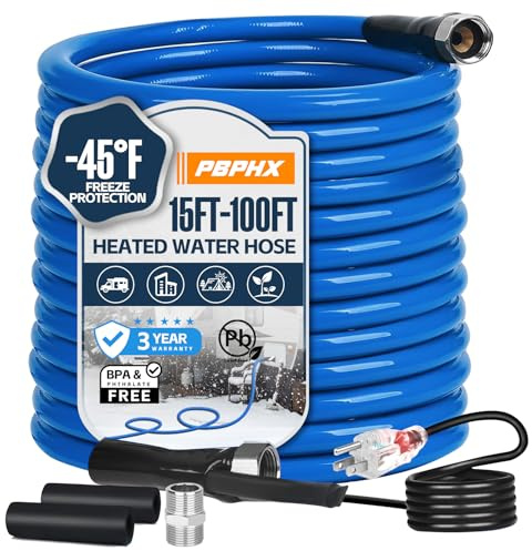 75FT Heated Water Hose for RV,Heated Drinking Water Hose with Thermostat,Lead and BPA Free,1/2Inner Diameter,Temperatures Down to -40°F Self-Regulating,Blue Appearance