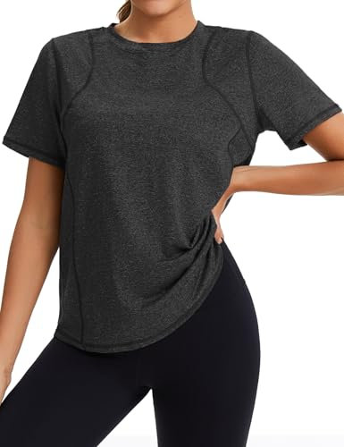 Gyabnw Women's Crew Neck Short Sleeve Gym Tops Lightweight Breathable Mesh Workout Shirts Quick Dry Sports T-Shirts for Yoga and Training Black