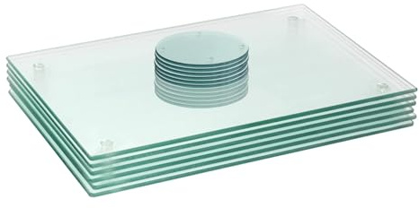 Harbour Housewares Rectangle Glass Placemats Set & Round Coasters - 40cm x 30cm - Clear - 12pc Tempered Heat-Resistant Non-Slip Rectangle Indoor Home Kitchen Dining Table Plate Place Mat Mats Set