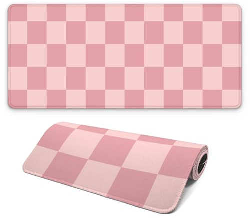Gaming Mouse Pad with Non-Slip Base, Cute Mouse Mat with Stitched Edges for Keyboard and Mouse, Large Anime Mousepad for Computer, 31.5 x 11.8 inches (Pink Checkered)