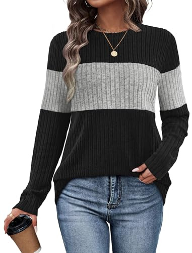 WIHOLL Ladies Jumpers UK Crew Neck Long Sleeve Tops Casual Gym Sweatshirts Fall Fashion 2025 Grey Plus Size 22-24