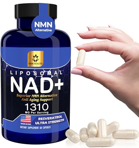 YAM Health Liposomal NAD Nicotinamide Riboside Equivalent with Trans-Resveratrol 300mg, Premium Halal NAD Supplement for Energy Metabolism, DNA Repair and Longevity, Vegan, Non-GMO (60 Count)