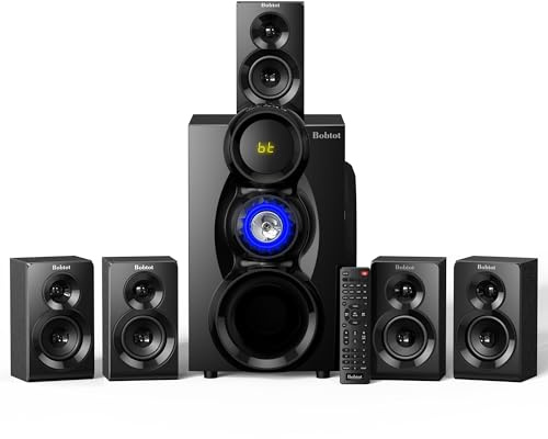 Bobtot Sistema audio surround wireless Home Theater, altoparlanti surround da 1000 W, subwoofer da 8 pollici, 5.1/2.1 canali bassi profondi con ingresso karaoke HDMI ARC ottico Bluetooth