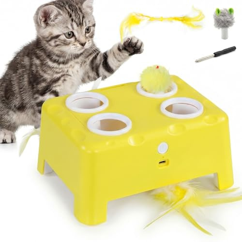 PawHut Jouet Interactif pour Chats d'Intérieur Rechargeable Type-C Jaune